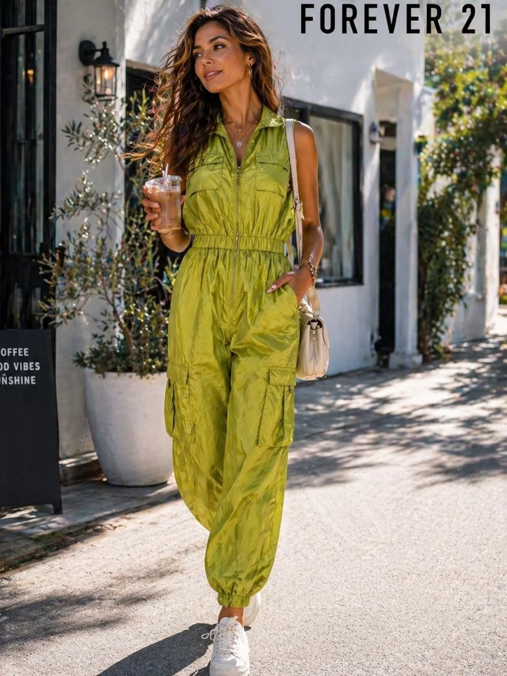 21, AWESOME,FUNKY & Vibrant Green,Woven Cargo JUMPSUIT,Excellent Cond,Size S